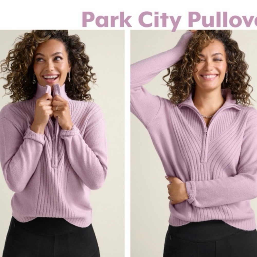 CAbi Purple Cowl Neck Sweater Cozy Knit